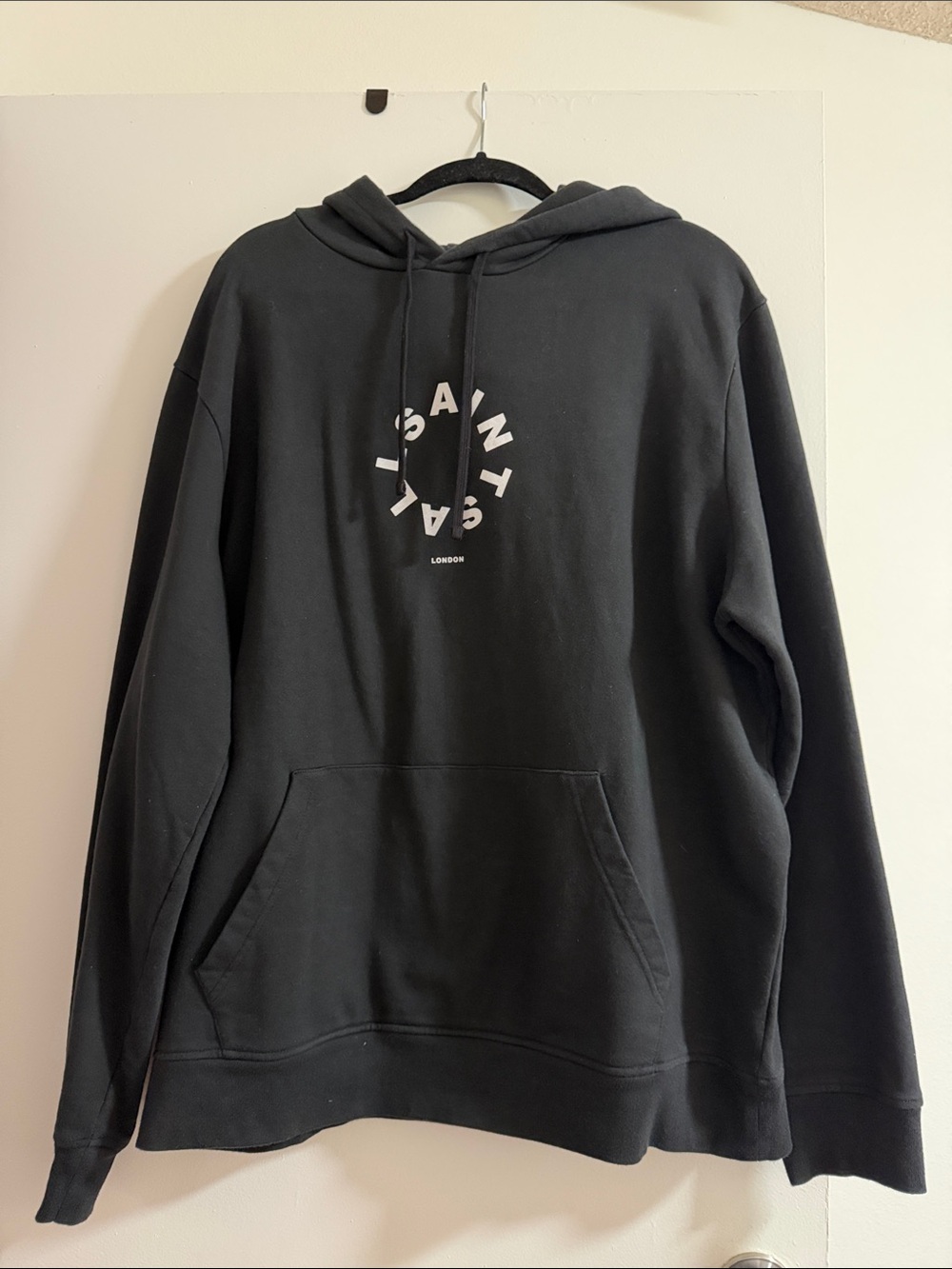 All Saint Black Hooded Pullover Sweatshirt with White Logo Large